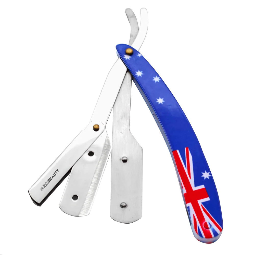 SURGI BEAUTY AUSTRALIAN FLAG SINGLE BLADE STRAIGHT RAZOR,Surgi beauty  Single Blade Razor  salon tools  Grooming Tools  Barber Razors  AISI J2/420