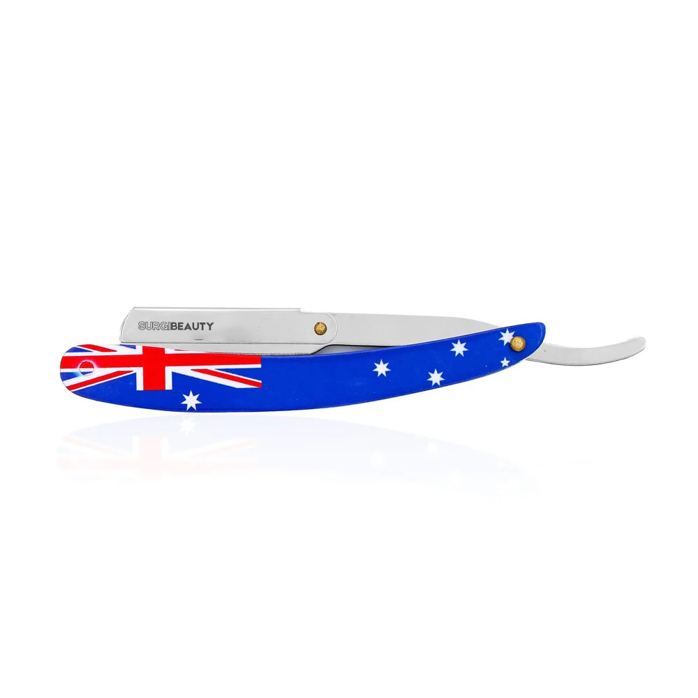 SURGI BEAUTY AUSTRALIAN FLAG SINGLE BLADE STRAIGHT RAZOR,Surgi beauty  Single Blade Razor  salon tools  Grooming Tools  Barber Razors  AISI J2/420