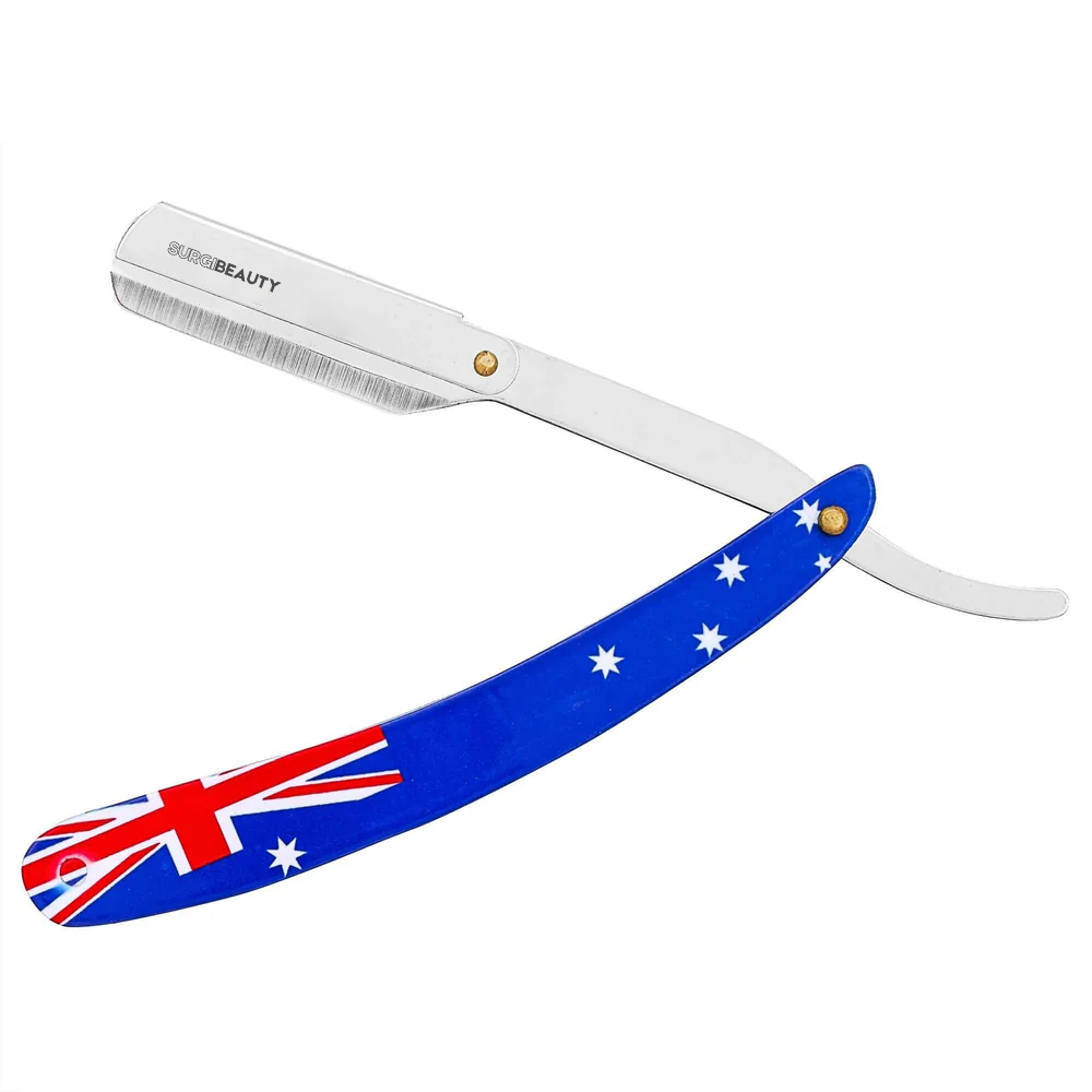 SURGI BEAUTY AUSTRALIAN FLAG SINGLE BLADE STRAIGHT RAZOR,Surgi beauty  Single Blade Razor  salon tools  Grooming Tools  Barber Razors  AISI J2/420