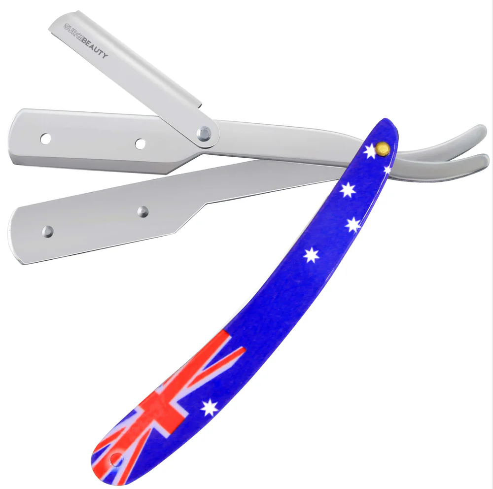 SURGI BEAUTY AUSTRALIAN FLAG SINGLE BLADE STRAIGHT RAZOR,Surgi beauty  Single Blade Razor  salon tools  Grooming Tools  Barber Razors  AISI J2/420