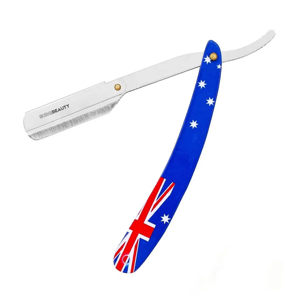 SURGI BEAUTY AUSTRALIAN FLAG SINGLE BLADE STRAIGHT RAZOR,Surgi beauty  Single Blade Razor  salon tools  Grooming Tools  Barber Razors  AISI J2/420