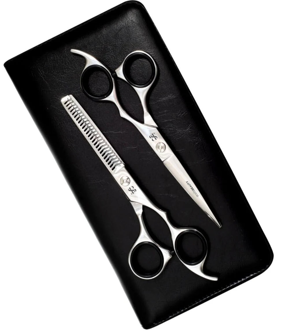 SURGI BEAUTY CLASSIC DELUXE WHITE LINE HAIRDRESSING 5.5" TO 7.0" SCISSORS SET, The Precision Edge" Barber Scissors  Surgi beauty  salon tools  Razor Scissors  Grooming Tools  Grooming Scissors  Crafted Barber Scissors  Barber Thining Scissors  Barber Shears  Barber Scissors Set  Barber Scissors