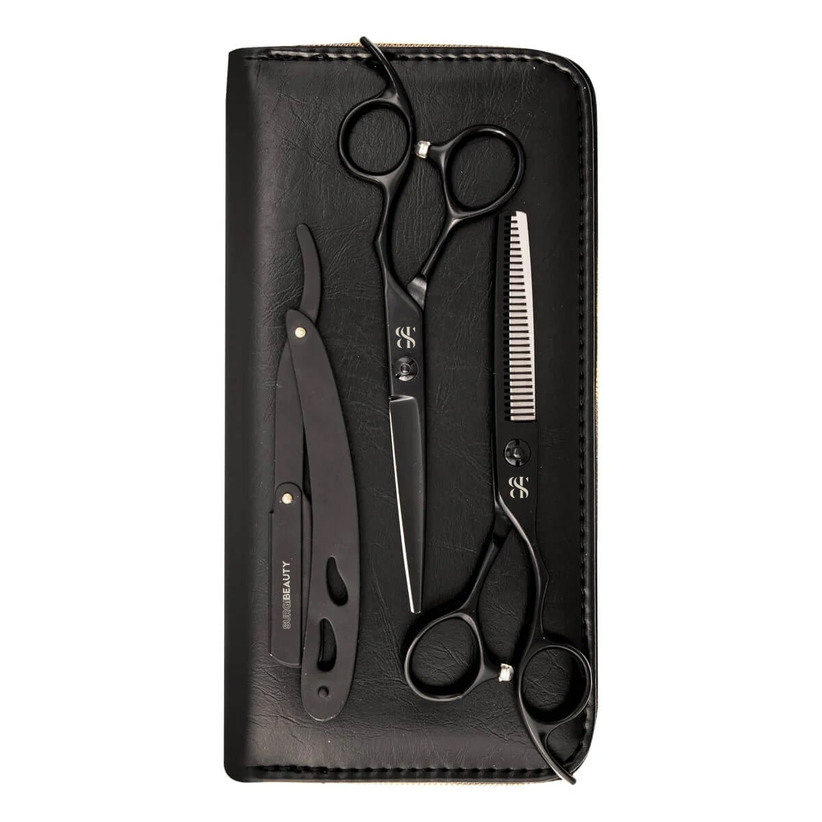 SURGI BEAUTY CLASSIC MATTE BLACK 6.0, SURGI BEAUTY CLASSIC MATTE BLACK SET, The Precision Edge" Barber Scissors  Surgi beauty  salon tools  Razor Scissors  Grooming Tools  Grooming Scissors  Crafted Barber Scissors  Barber Thining Scissors  Barber Shears  Barber Scissors Set  Barber Scissors AISI J2/420, AISI 440C High Carbon Steel, Brazil  Canada  Chile  Europe  France  Germany  Mexico  North America  Paris  South Africa  United Kingdom  USA