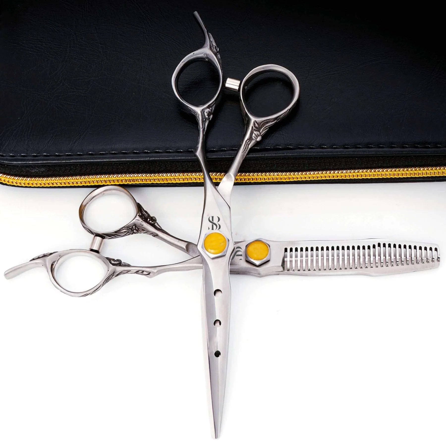 SURGI BEAUTY DRAGON YELLOW 6.0" 440C CRYSTAL LINE HAIRDRESSING SCISSORS SET, AISI J2/420/440c Steel, The Precision Edge" Barber Scissors  Surgi beauty  salon tools  Razor Scissors  Grooming Tools  Grooming Scissors  Crafted Barber Scissors  Barber Thining Scissors  Barber Shears  Barber Scissors Set  Barber Scissors, Brazil  Canada  Chile  Europe  France  Germany  Mexico  North America  Paris  South Africa  United Kingdom  USA