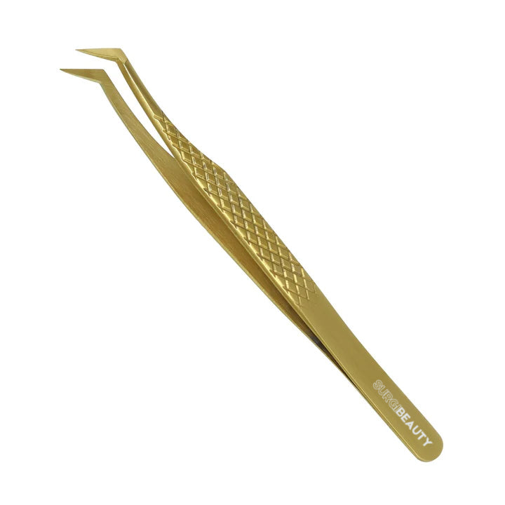 SURGI BEAUTY Eyelash Tweezer - 45 Degree - Gold, AISI J2/420 Steel, Salon Tool, Eyelash Tweezer, Grooming Tweezer, Iconic Tweezer, Brazil  Canada  Chile  Europe  France  Germany  Mexico  Middle East  North America  Paris  South Africa  Spain  USA  United Kingdom