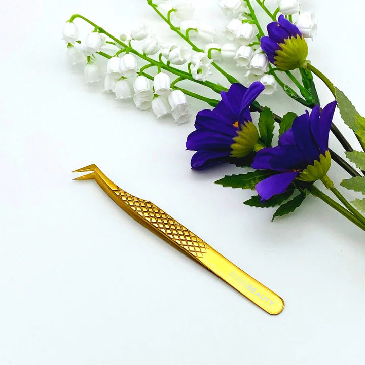 SURGI BEAUTY Eyelash Tweezer - 45 Degree - Gold, AISI J2/420 Steel, Salon Tool, Eyelash Tweezer, Grooming Tweezer, Iconic Tweezer, Brazil  Canada  Chile  Europe  France  Germany  Mexico  Middle East  North America  Paris  South Africa  Spain  USA  United Kingdom