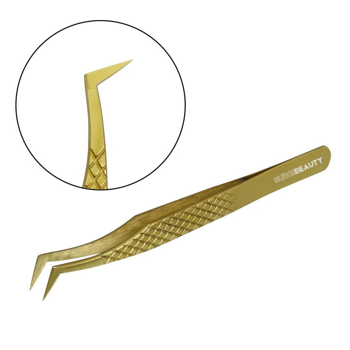 SURGI BEAUTY Eyelash Tweezer - 45 Degree - Gold, AISI J2/420 Steel, Salon Tool, Eyelash Tweezer, Grooming Tweezer, Iconic Tweezer, Brazil  Canada  Chile  Europe  France  Germany  Mexico  Middle East  North America  Paris  South Africa  Spain  USA  United Kingdom