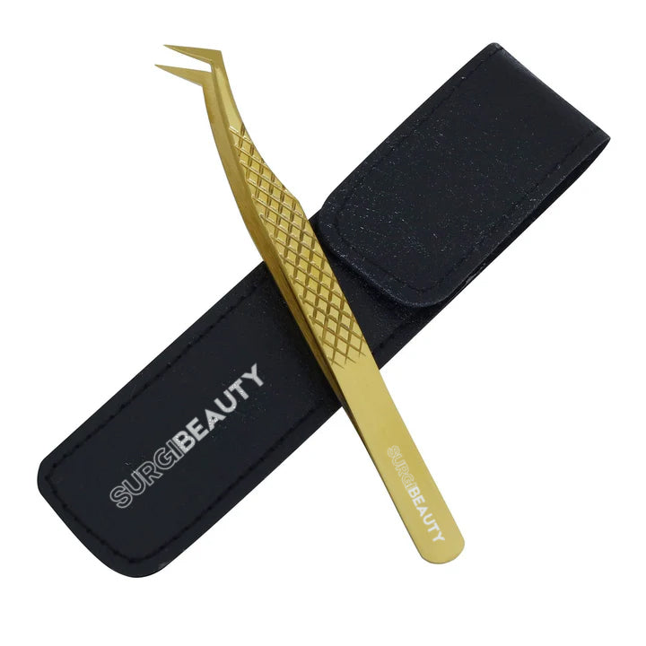 SURGI BEAUTY Eyelash Tweezer - 45 Degree - Gold, AISI J2/420 Steel, Salon Tool, Eyelash Tweezer, Grooming Tweezer, Iconic Tweezer, Brazil  Canada  Chile  Europe  France  Germany  Mexico  Middle East  North America  Paris  South Africa  Spain  USA  United Kingdom