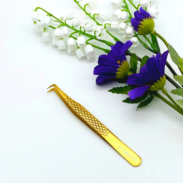 SURGI BEAUTY Eyelash Tweezer - 90 Degree - Gold, AISI J2/420 Steel, Salon Tool, Eyelash Tweezer, Grooming Tweezer, Iconic Tweezer, Brazil  Canada  Chile  Europe  France  Germany  Mexico  Middle East  North America  Paris  South Africa  Spain  USA  United Kingdom