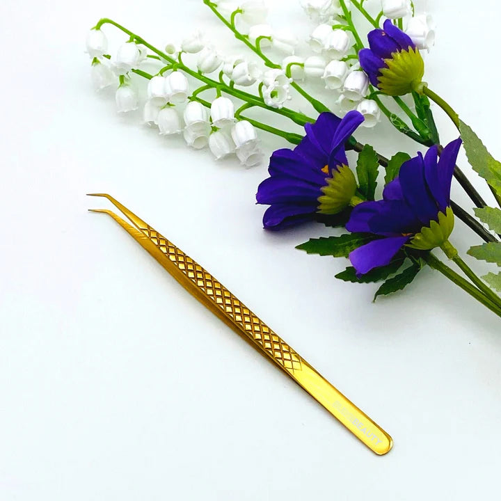 SURGI BEAUTY Eyelash Tweezer - Multifunction Angled - Gold, AISI J2/420 Steel, Salon Tool, Eyelash Tweezer, Grooming Tweezer, Iconic Tweezer, Brazil  Canada  Chile  Europe  France  Germany  Mexico  Middle East  North America  Paris  South Africa  Spain  USA  United Kingdom