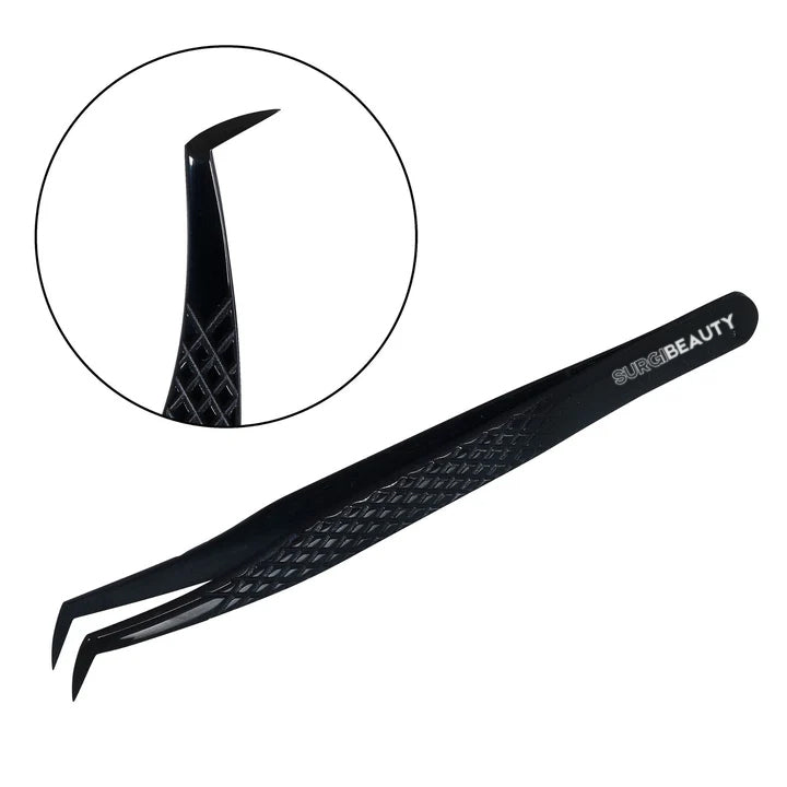 SURGI BEAUTY L-Shape Hybrid Tweezer, AISI J2/420 Steel, Salon Tool, Titanium Black Coating, Eyelash Tweezer, Grooming Tweezer, v