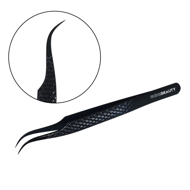 SURGI BEAUTY Lash Tweezer Curved - Black,  AISI J2/420 Steel, Salon Tool, Titanium Black Coating, Eyelash Tweezer, Grooming Tweezer, Brazil  Canada  Chile  Europe  France  Germany  Mexico  Middle East  North America  Paris  South Africa  Spain  USA  United Kingdom