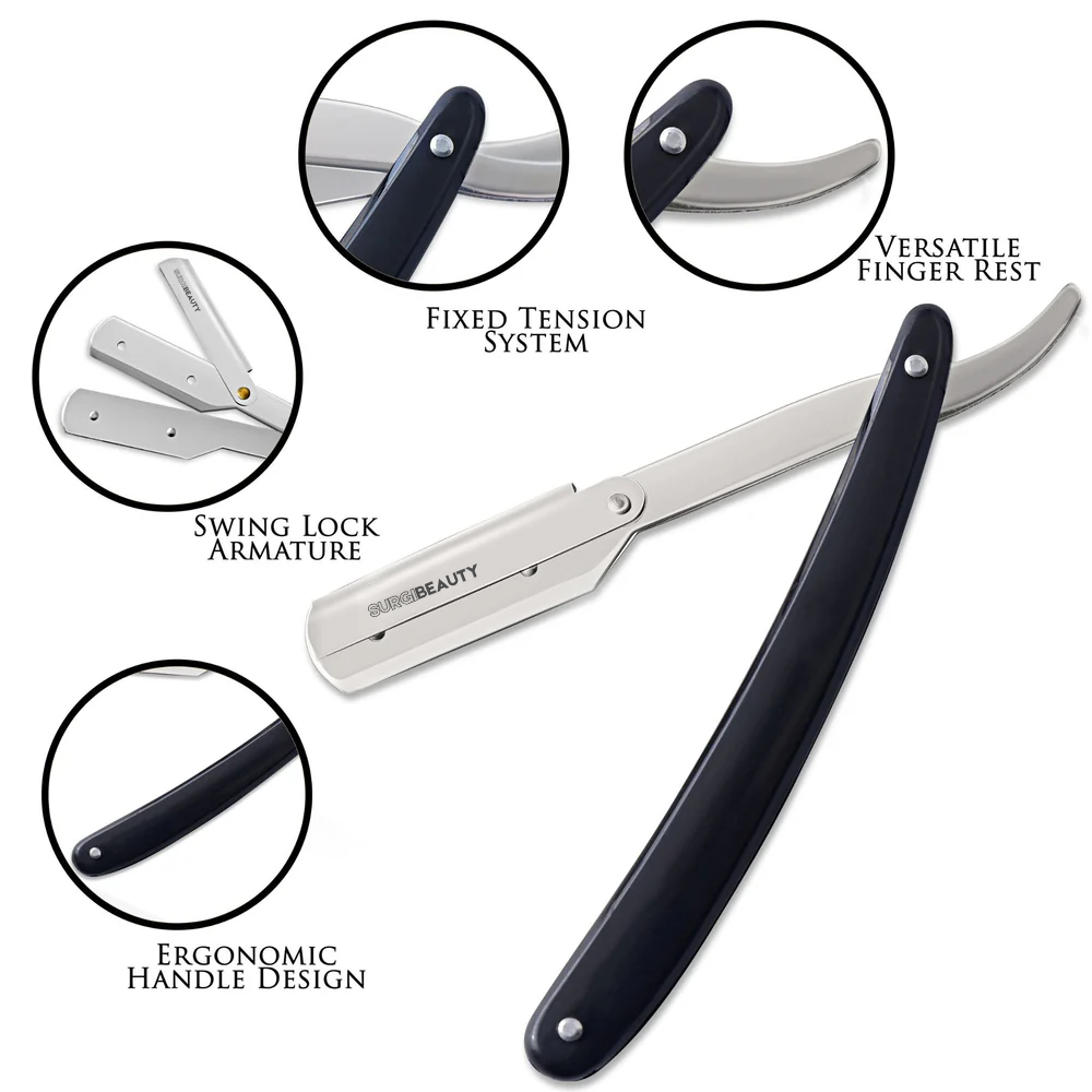 SURGI BEAUTY PLASTIC HANDLE STRAIGHT RAZOR FOR BARBERS Surgi beauty  Single Blade Razor  salon tools  Grooming Tools  Barber Razors  AISI J2/420  AISI 440C Steel