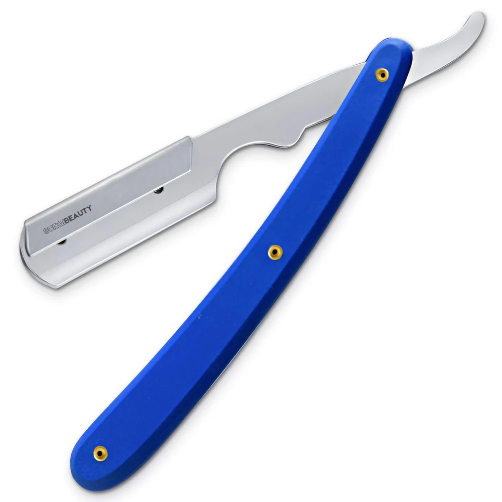 SURGI BEAUTY PROFESSIONAL SINGLE BLADE STRAIGHT RAZOR WITH BLUE HANDLE, Surgi beauty  Single Blade Razor  salon tools  Grooming Tools  AISI J2/420  AISI 440C Steel