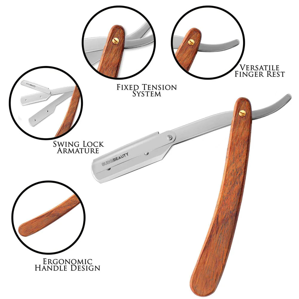 SURGI BEAUTY PROFESSIONAL SINGLE BLADE STRAIGHT RAZOR WITH WOODEN HANDLE, Surgi beauty  Single Blade Razor  salon tools  Grooming Tools  Barber Razors  AISI J2/420