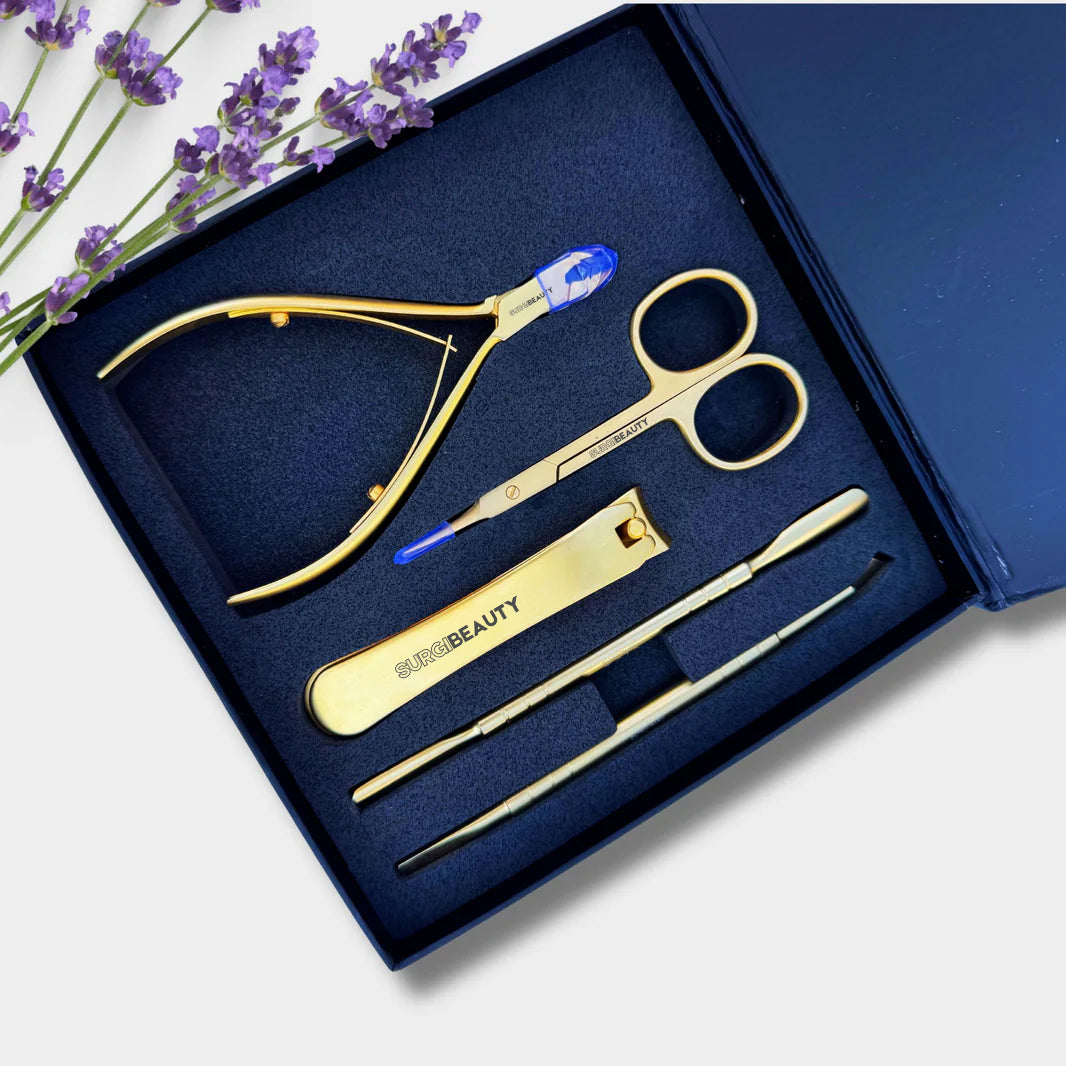 SURGI BEAUTY Professional 5-Piece Manicure Kit Gold, Manicure & Pedicure Kit, Salon Tool, Grooming Tool, Cutical Pusher, Cutical Pusher, Brazil Canada Chile Europe France Germany Mexico Middle East North America Paris South Africa United Kingdom USA Spain