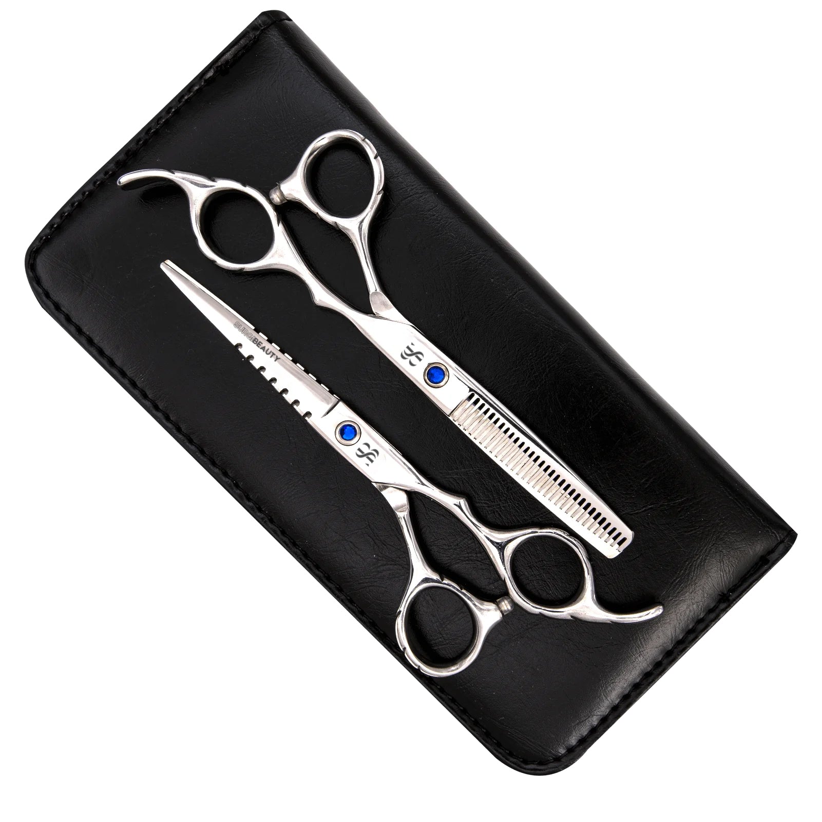 SURGI BEAUTY RIGHT HANDED BLUE CRYSTAL 6.0" BARBER THINNING SCISSORS SET, The Precision Edge" Barber Scissors  Surgi beauty  salon tools  Razor Scissors  Grooming Tools  Grooming Scissors  Barber Thining Scissors  Barber Shears  Barber Scissors Set  Barber Scissors AISI J2/420, 440C High Carbon Steel. Brazil  Canada  Chile  Europe  France  Germany  Mexico  North America  Paris  South Africa  United Kingdom  USA