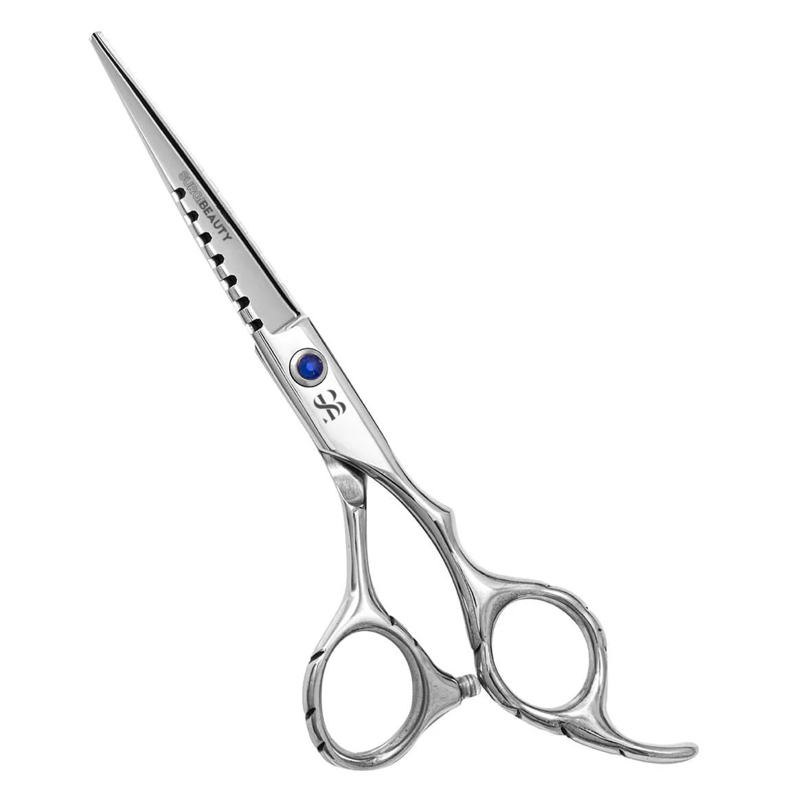 SURGI BEAUTY RIGHT HANDED BLUE CRYSTAL 6.0" BARBER SCISSOR, The Precision Edge" Barber Scissors  Surgi beauty  salon tools  Razor Scissors  Grooming Tools  Grooming Scissors  Barber Thining Scissors  Barber Shears  Barber Scissors Set  Barber Scissors AISI J2/420, 440C High Carbon Steel., Brazil  Canada  Chile  Europe  France  Germany  Mexico  North America  Paris  South Africa  United Kingdom  USA