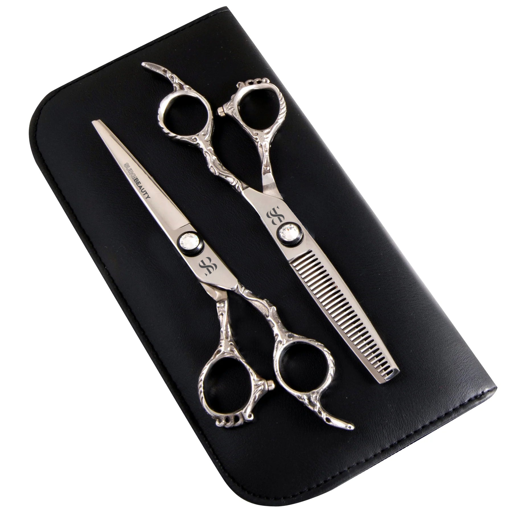 SURGI BEAUTY WHITE CRYSTAL LINE 6.0'' 440C HAIRDRESSING  SCISSORS Set, The Precision Edge" Barber Scissors  Surgi beauty  salon tools  Razor Scissors  Grooming Tools  Grooming Scissors  Crafted Barber Scissors  Barber Thining Scissors  Barber Shears  Barber Scissors Set  Barber Scissors  AISI J2/420  AISI 440C Steel, Brazil  Canada  Chile  Europe  France  Germany  Mexico  North America  Paris  South Africa  United Kingdom  USA