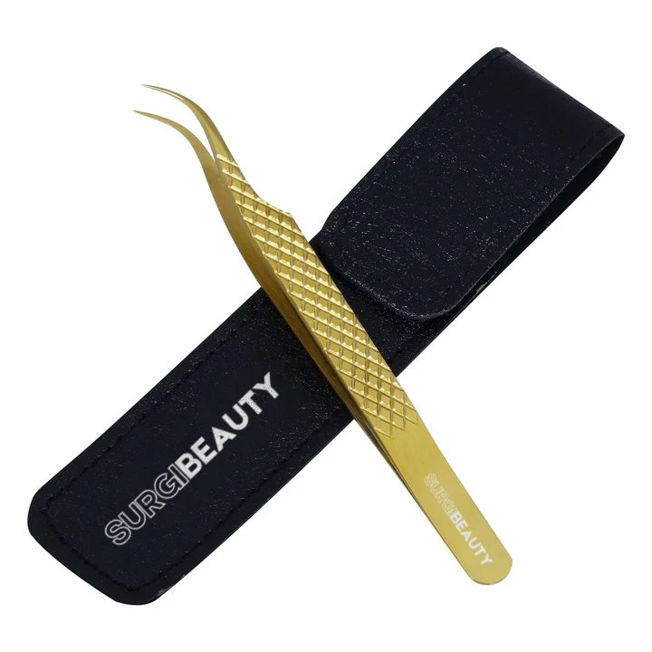 SURGY BEAUTY Eyelash Tweezer Curved - Gold, AISI J2/420 Steel, Salon Tool, Eyelash Tweezer, Grooming Tweezer, Iconic Tweezer, Brazil  Canada  Chile  Europe  France  Germany  Mexico  Middle East  North America  Paris  South Africa  Spain  USA  United Kingdom